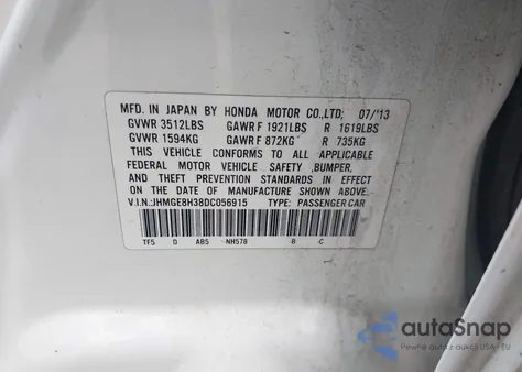 2013 Honda Fit из США, поврежденный, VIN JHMGE8H38DC056915